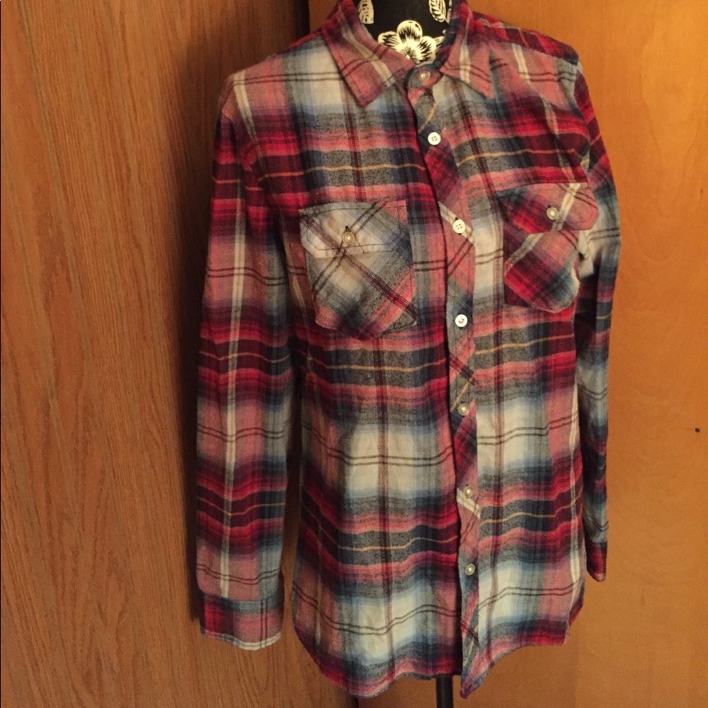 Rustic Blue, Small, Red Plaid, Button Down